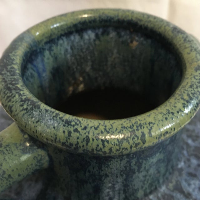 Blue and Green Mid Century Ceramic Drip Glaze Urn/ Vase With Handles For Sale - Image 12 of 12