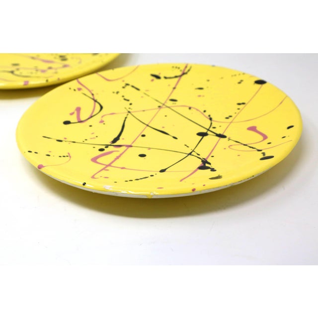 Mid-Century Modern Vintage 1980's Postmodern Yellow Splatter Dinner Plates - a Pair For Sale - Image 3 of 7