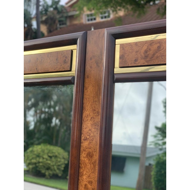 Wood Vintage Faux Burl and Brass Dual Mirrors For Sale - Image 7 of 11