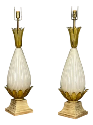 Italian Modern, Murano Glass, Wood, Large Table Lamps, Italy, 1940s