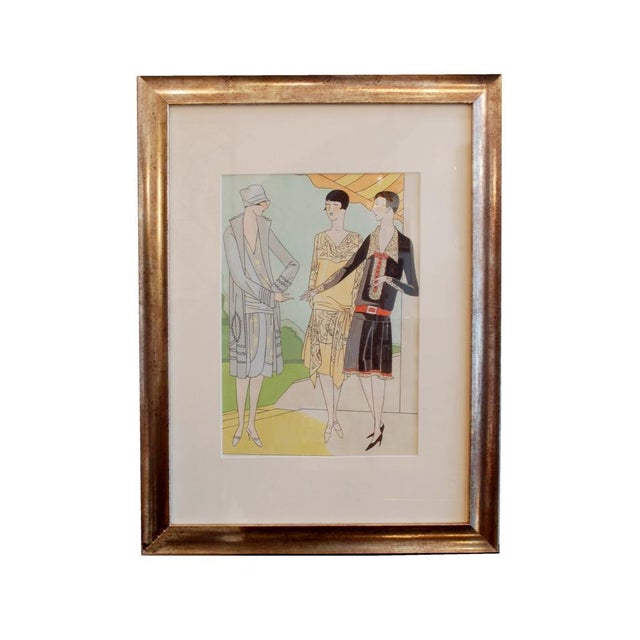Art Deco Fashion Illustrations, Drawings, Framed, Set Of, 1920s, Pine For Sale - Image 6 of 13