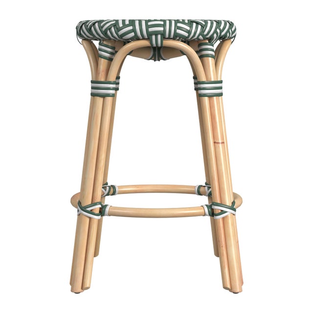2020s Tobias 24 in. Seat Height Round Rattan Backless Counter Stool, Emerald Green For Sale - Image 5 of 7