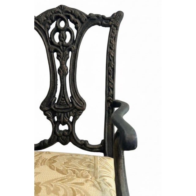 Charming vintage miniature settee crafted in an elaborate historic-revival style. The cast-metal frame features a pierced...