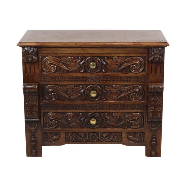 Vintage Carved Oak Cabinet Chest of Drawers with Mythical Figures For Sale - Image 6 of 18