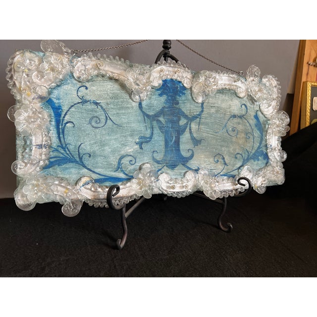 Blue Vintage Venetian Rococo Style Architectural Painted Panel With Glass Border For Sale - Image 8 of 12