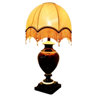 French Bulbous Ceramic Table Lamp with Dome Lampshade, 1970s For Sale