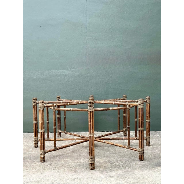 Coffee Vintage Bundled Rattan Dining Table Pedestal After McGuire For Sale - Image 8 of 12