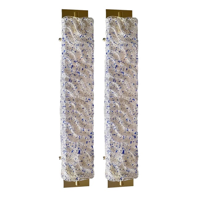 Gold Wall Sconces with Blue Graniglia Murano Glass by Simoeng, Set of 2 For Sale