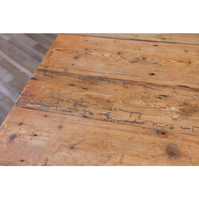 Wood Vintage 1990s Solid Pine Farmhouse Dining Table With Plank Top & Turned Legs For Sale - Image 7 of 18