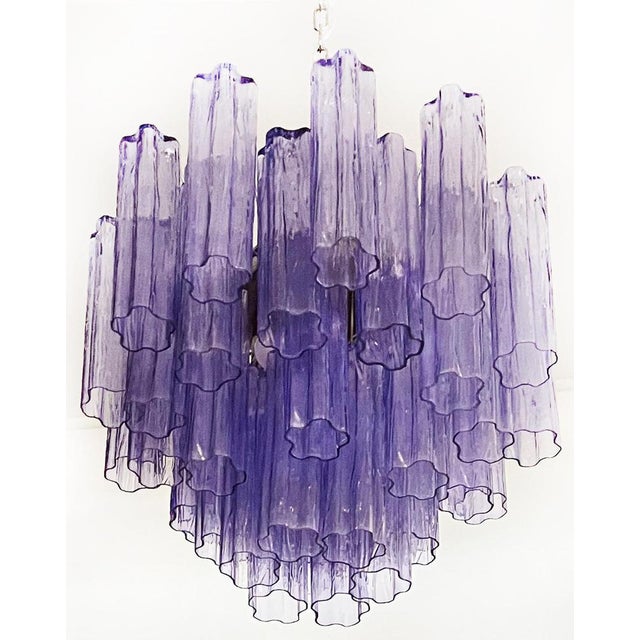 Glass Murano Glass Tube Chandelier with 36 Amethyst Glass Tube, 1990s For Sale - Image 7 of 11