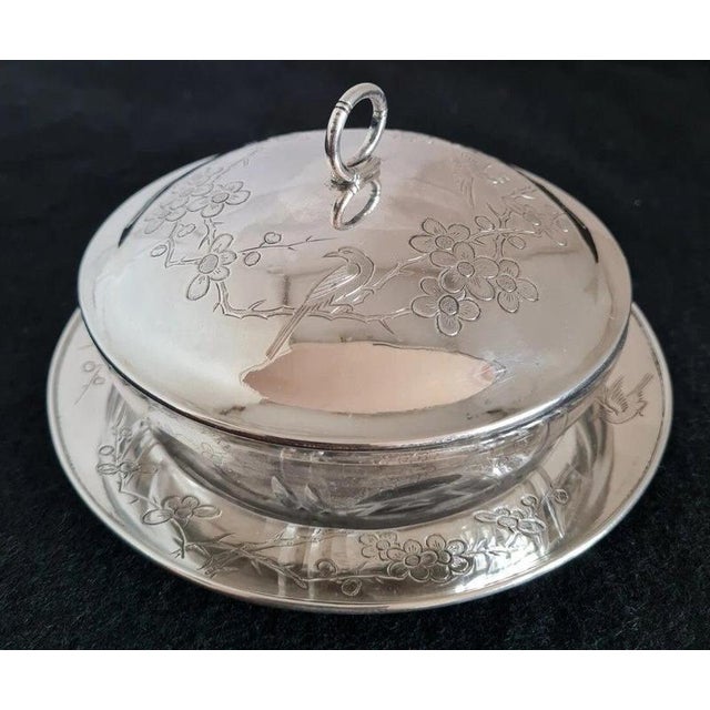 2000 - 2009 Antique Chinese Export Silver and Hand-Engraved Cut Glass Preserve Jar with Cover For Sale - Image 5 of 13