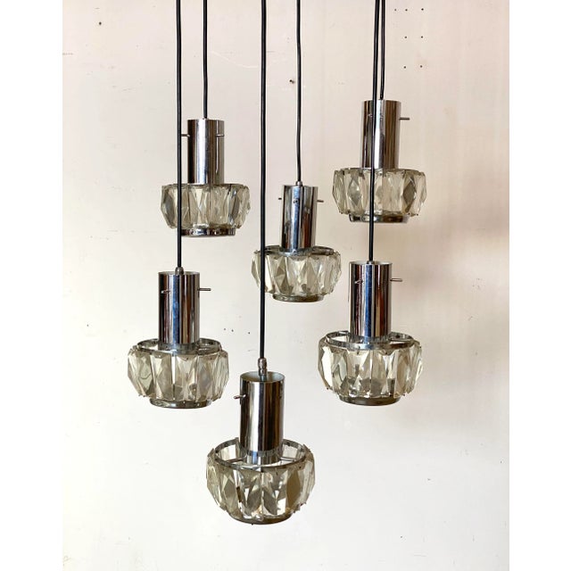 Mid-Century Modern Steel and Crystal Chandelier, 1960s For Sale - Image 3 of 13