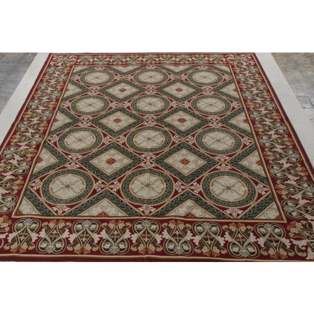 Transitional Rug & Kilim’s Transitional Style Needlepoint Rug, Red,Green Floral Pattern For Sale - Image 3 of 6