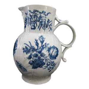 Antique Worcester Blue Floral Cabbage Leaf Bacchus Mask Pitcher Jug