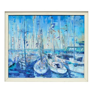 Harbor in Blue - Abstracted Landscape by Martha Scurlock For Sale