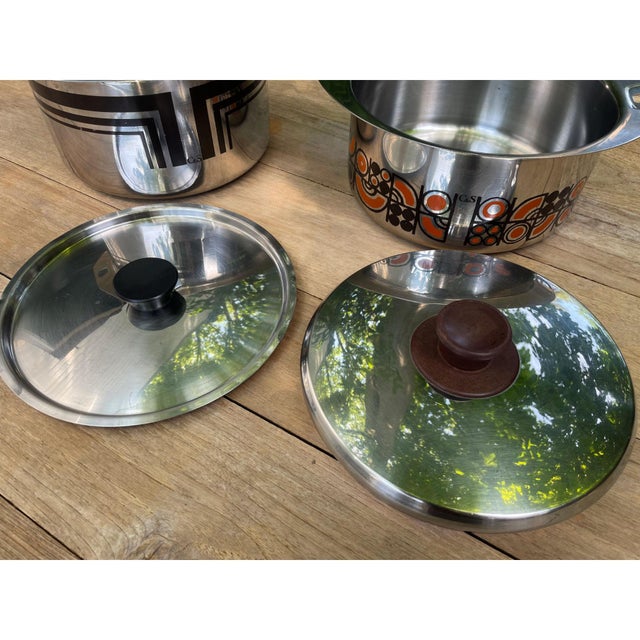 Orange and Brown Enameled Stainless Steel Pots from C&S of France, 1970s, Set of 2 For Sale - Image 13 of 18