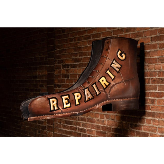 Vintage Double-Sided Boot Form "Repairing" Illuminated Trade Sign For Sale - Image 10 of 15