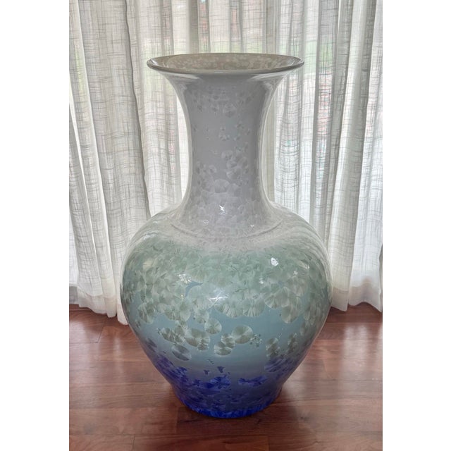 Contemporary 35” Extra Large Shiwan Style Crystalline Glaze Pottery Floor Vase Signed For Sale - Image 3 of 12
