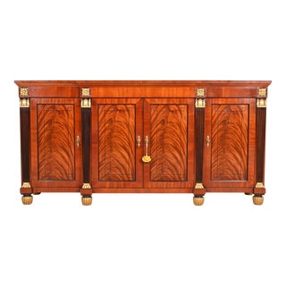 Baker Furniture French Empire Flame Mahogany Sideboard or Bar Cabinet For Sale