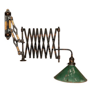 Early 20th Century Japanned Copper Scissor Arm Wall Lamp With Mirrored Art Nouveau Shade For Sale