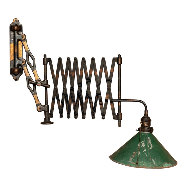 Early 20th Century Japanned Copper Scissor Arm Wall Lamp With Mirrored Art Nouveau Shade For Sale