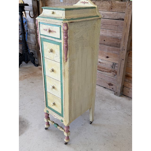 Early 20th Century Vintage French Country Distressed Jewelry & Lingerie Chest on Casters For Sale - Image 5 of 12