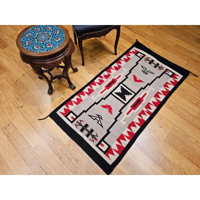Vintage Native American Navajo Rug, Handwoven Wool, Storm Pattern, 30” X 55” For Sale - Image 12 of 12
