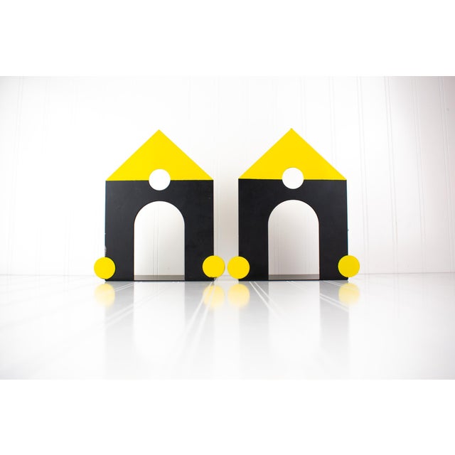 Pair of Vintage Postmodern Architectural House Bookends A pair of vintage modernist bookends featuring a geometric,...