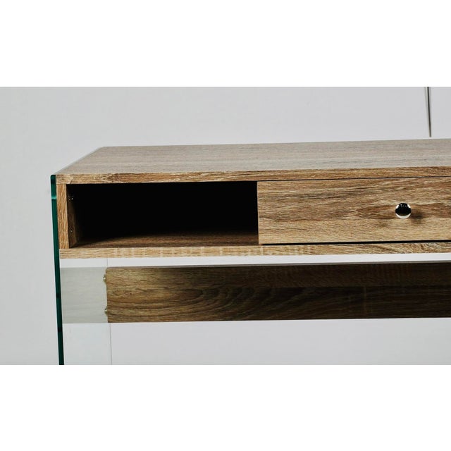 Modern Glass Waterfall Writing Desk / Minimalist Faux Bois Console With Drawer For Sale In Los Angeles - Image 6 of 8
