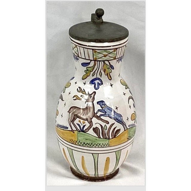 Faience Polychrome Decorated Beer Stein With Pewter Lid and Handle For Sale - Image 9 of 12