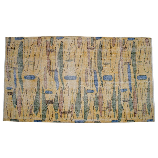 1970s Vintage Zeki Müren Rug With a Modern Design - Hand Knotted Turkish Art Deco Rug 3′8″ × 6′14″ For Sale - Image 4 of 12