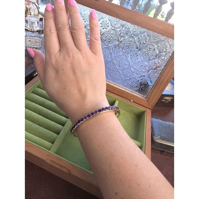 Amethyst Vintage Amethyst Two-Tone Gold Bangle in 14K Yellow & White Gold Circa 1950s This lovely vintage bangle captures...