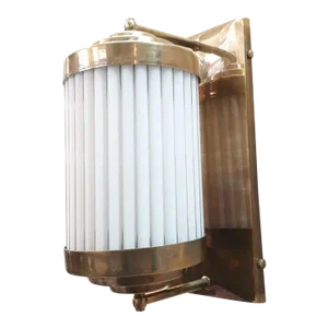 Vintage Art Deco Rod Ship Wall Sconces Fixture in Brass & Milk Glass