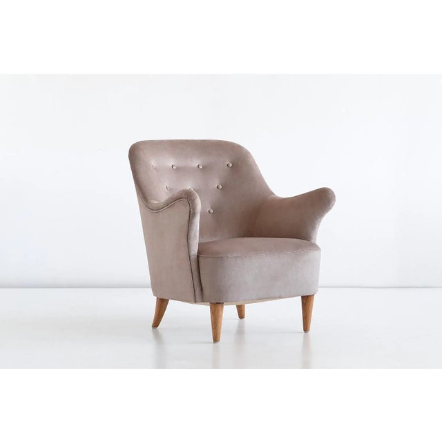 Swedish Taupe Velvet and Elm Armchair by Elsa Gullberg, 1930s For Sale - Image 12 of 12