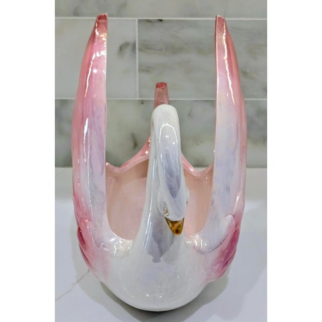 Mid-Century Norcrest Japan Pearlescent Pink & White Ceramic Swan For Sale In Dallas - Image 6 of 10