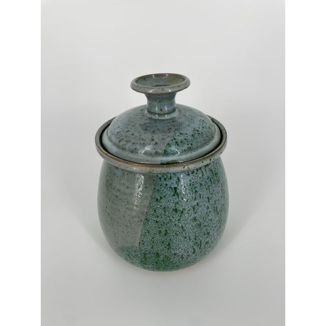 Mid-Century Modern Speckled Art Pottery Lidded Jar For Sale - Image 3 of 7
