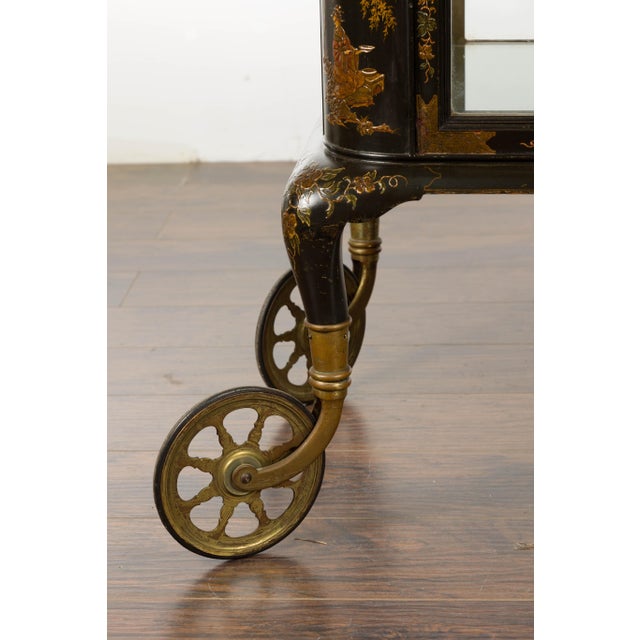 19th Century English Black and Gold Japanned Cart with Chinoiserie Décor For Sale - Image 10 of 12