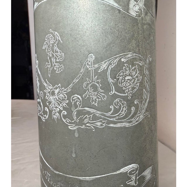 Metal 19th Century Large Antique Ornate German Cycling Trophy Award Pewter Lidded Stein Tankard For Sale - Image 7 of 18