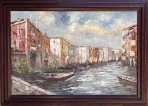 Large Original Oil Painting on Canvas, Venice, Italy, Signed, Framed