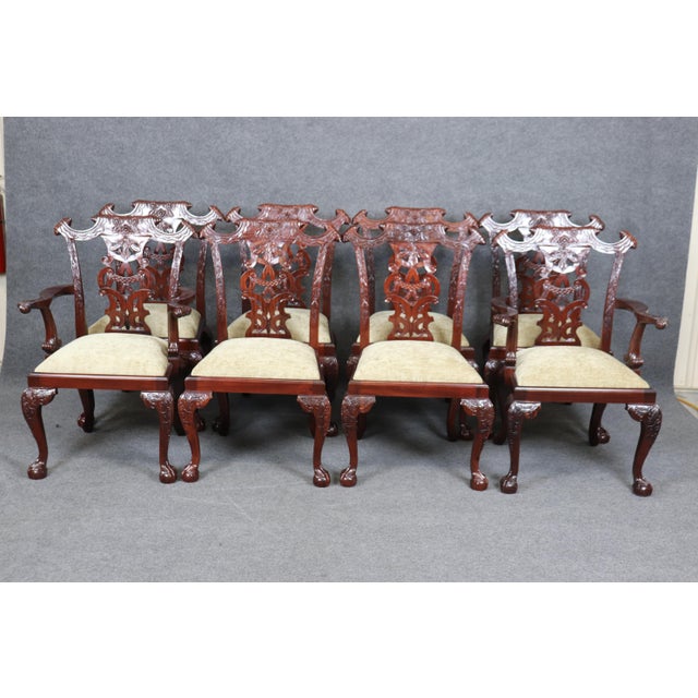 Wood Solid Mahogany Elaborately Carved Chippendale Dining Chairs - Set of 8 For Sale - Image 7 of 11