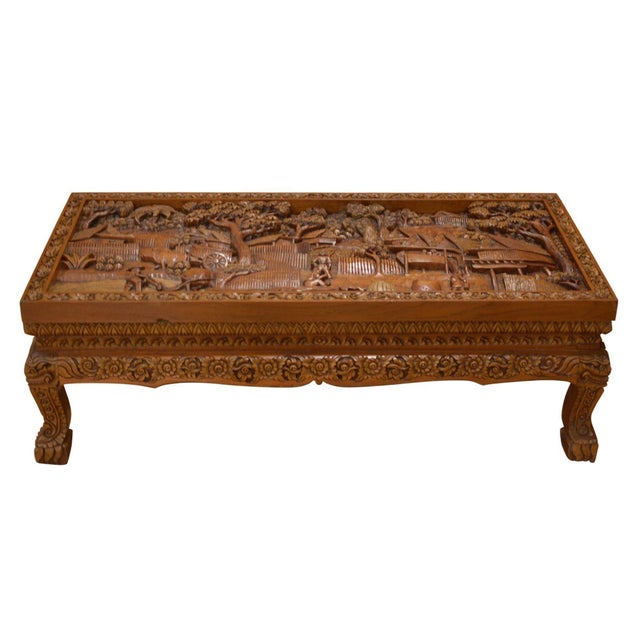 Asian Hand-Carved Teak Coffee Table | Chairish