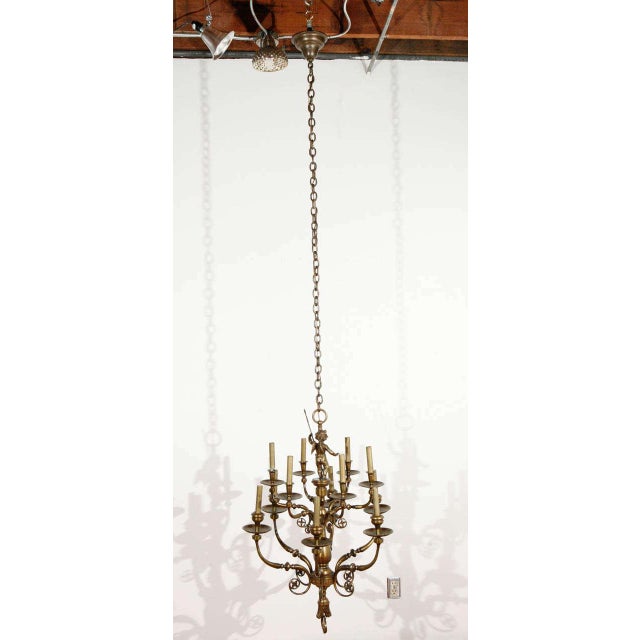 1930s Cast Brass Chandelier Fixture With Cherub For Sale - Image 10 of 10