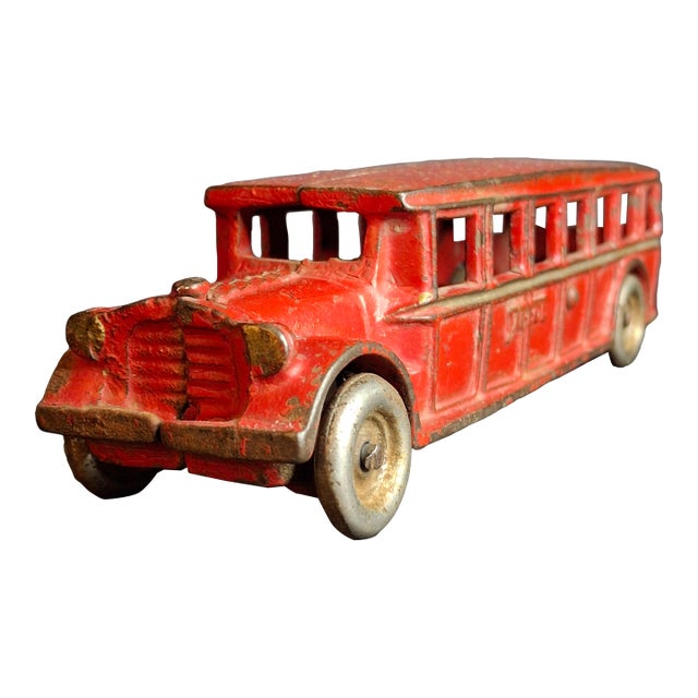 Antique Arcade Cast Iron Fageol Safety Bus 8" Red Vintage Toy Car Vehicle 1920s For Sale