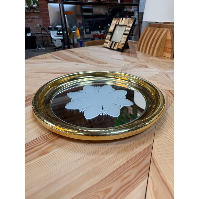 Round Brass Tray With Floral Mirrored Glass For Sale - Image 4 of 8