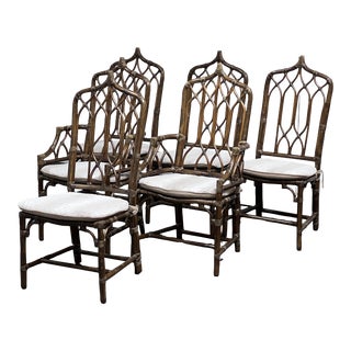 McGuire Furniture Cathedral Arm Chairs, Set of Six For Sale