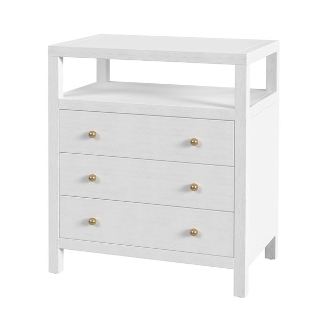 White Nora 27 in. W Rectangular Wood 3 Drawer Tall Nightstand with Open Shelf on Top, Textured White For Sale - Image 8 of 8