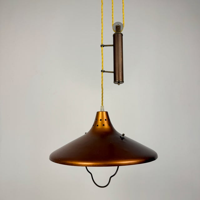Industrial Mid-Century Rise and Fall Counterweight Pendant Lamp, 1950s For Sale - Image 3 of 11