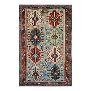 Caucasian Shirvan Area Rug, Handwoven Wool, Allover Geometric Design, 1920s, 4' x 6' For Sale