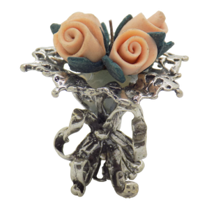 Vintage Italian Handmade Genuine Silver & Salt Dough Flower Bouquet Dollhouse Miniature