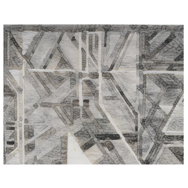 1970s Vintage Midcentury Modern Monochromatic Abstract Geometric Painting, Framed, Manner of Victor Vasarely For Sale - Image 5 of 13